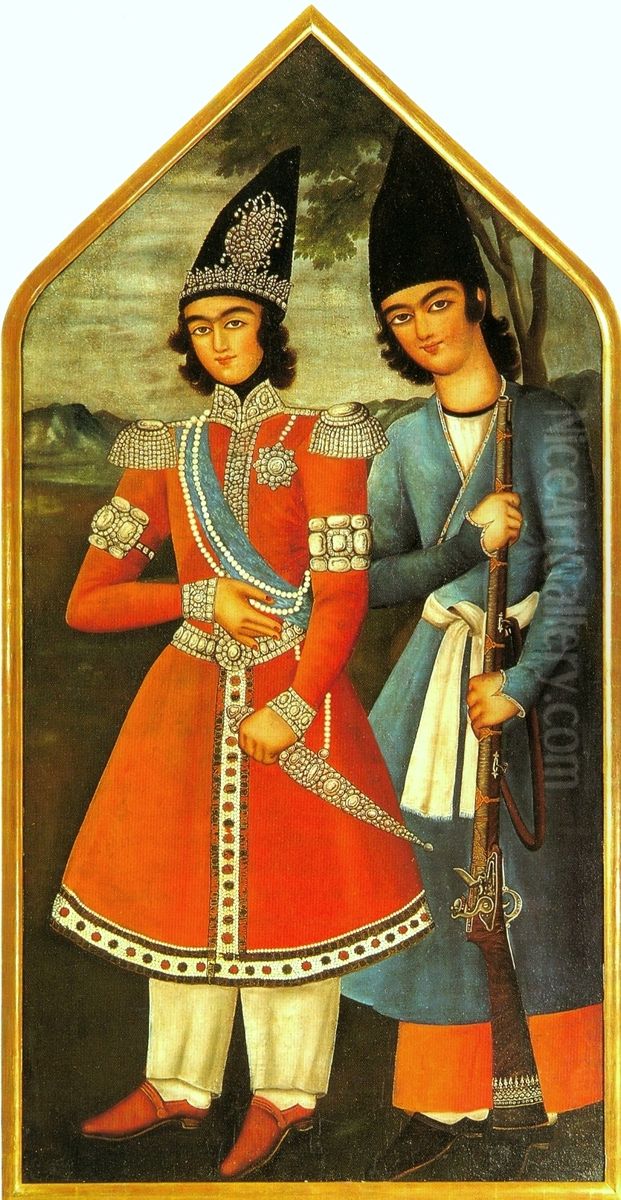 A Qajar prince and his attendant Oil Painting by unknown