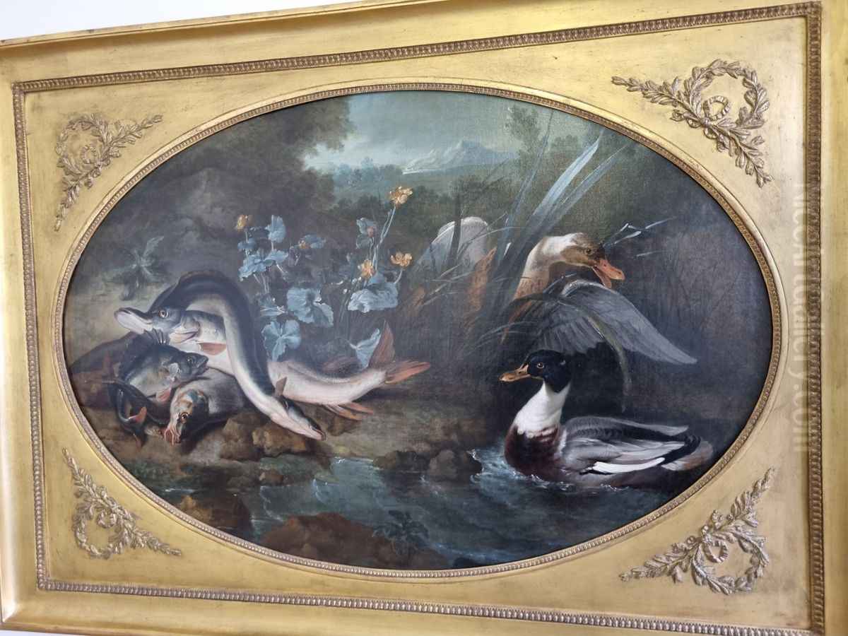 Canards et poissons Oil Painting by Jean-Baptiste Oudry