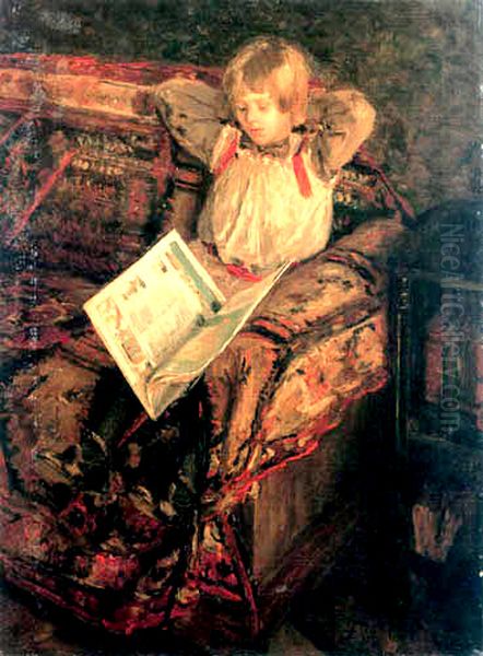 A reading girl Oil Painting by Fritz von Uhde