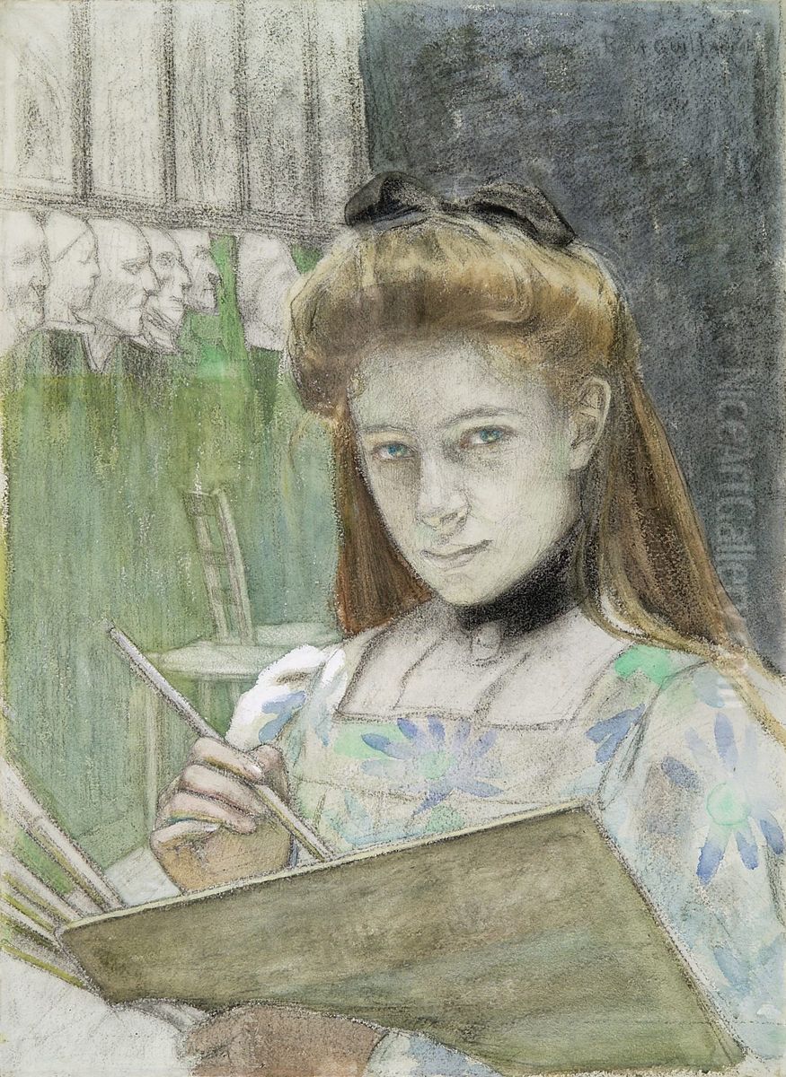 A painter in the studio of the Academie Julian, Paris Oil Painting by Rose-Marie Guillaume