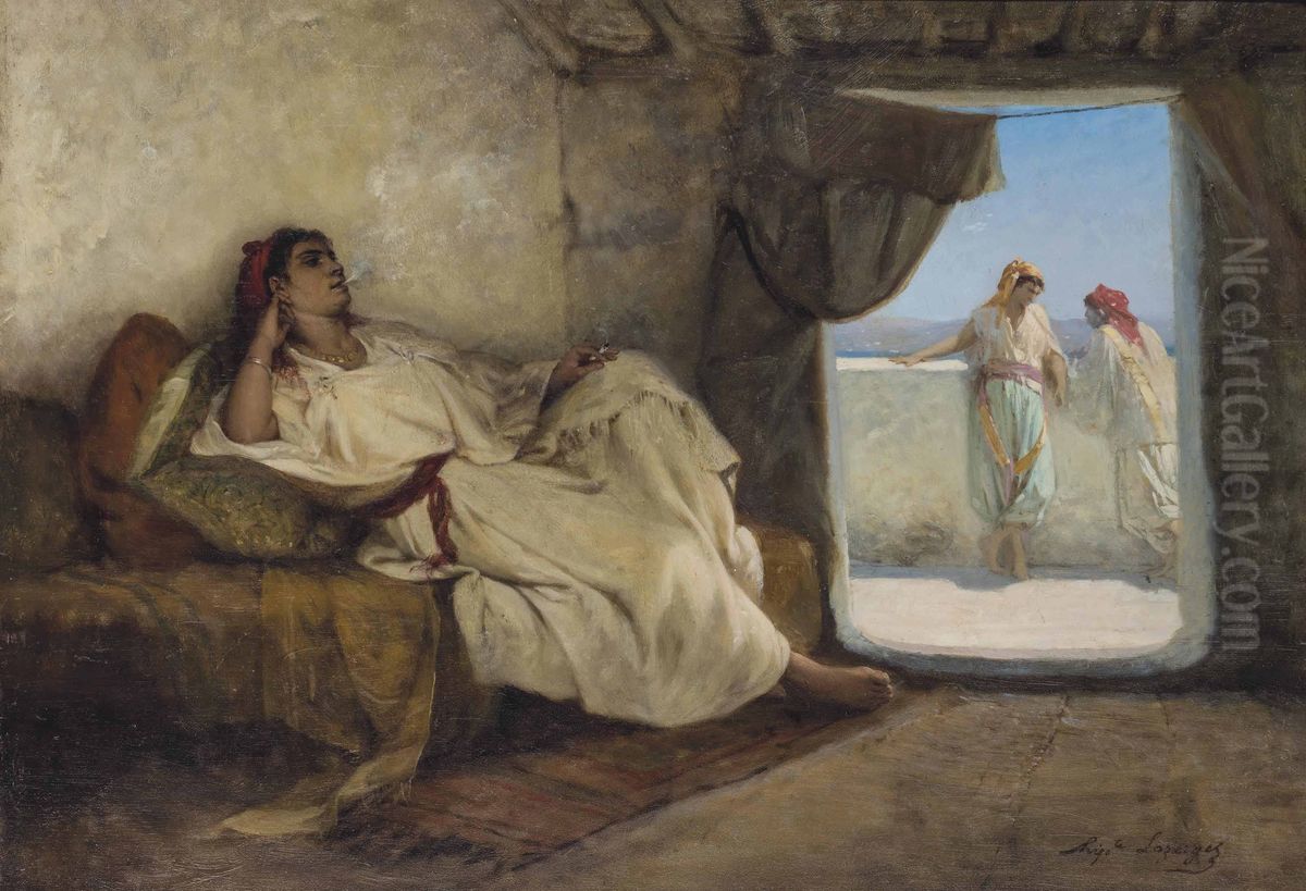 A smoke in the harem Oil Painting by Hippolyte Lazerges