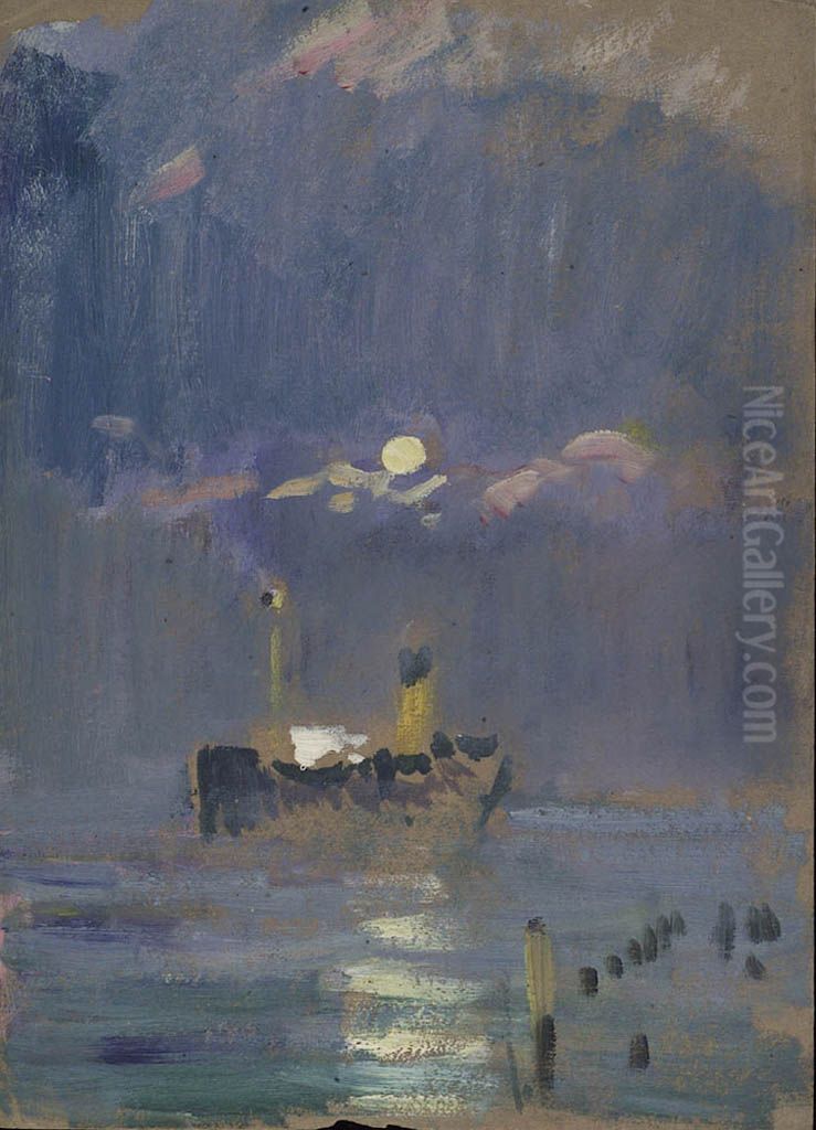 A Ship in the Moonlight Oil Painting by John Everett