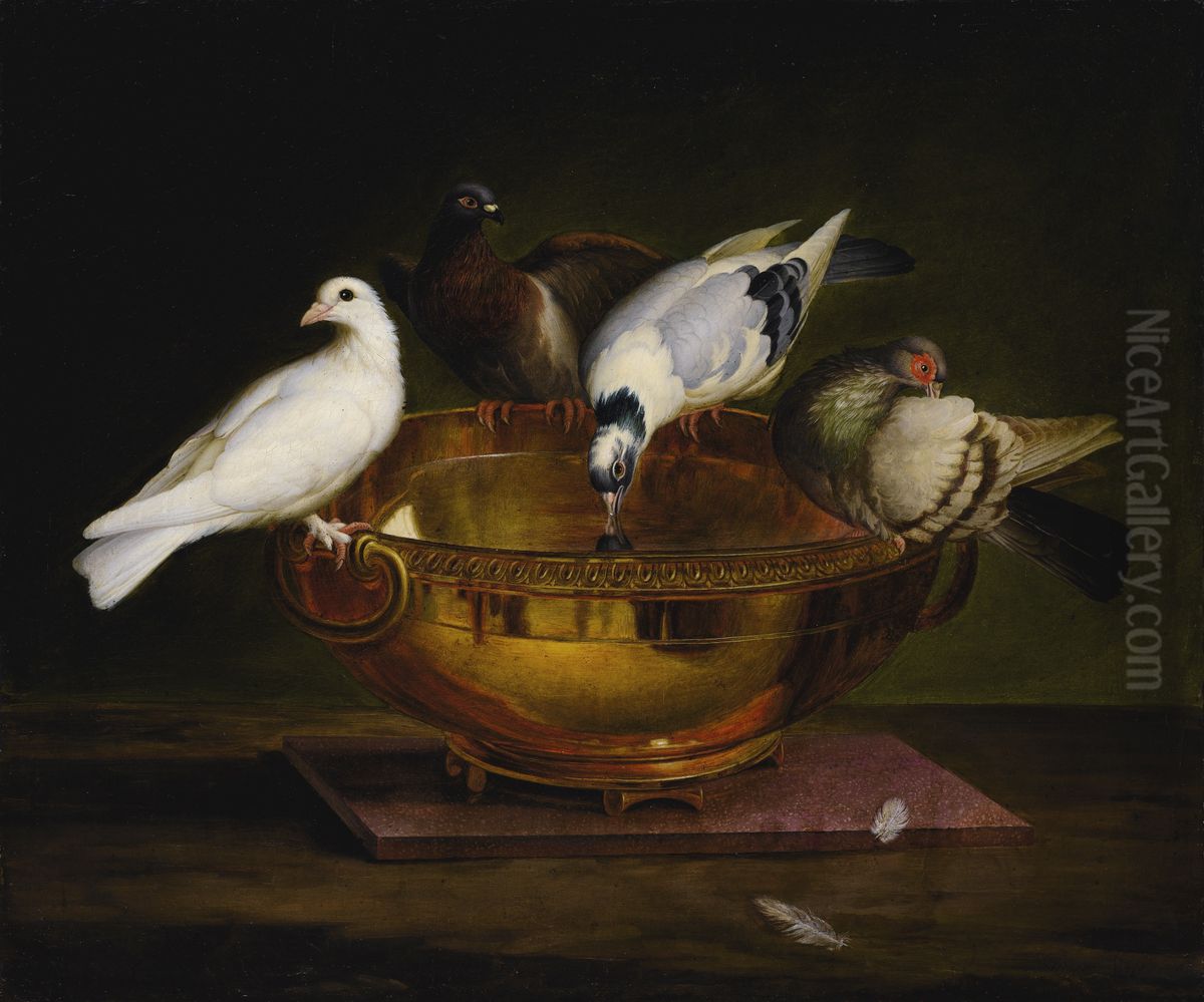 The four doves, after the Mosaic from the Hadrian's Villa, Tivoli Oil Painting by Johann Wenzel Peter