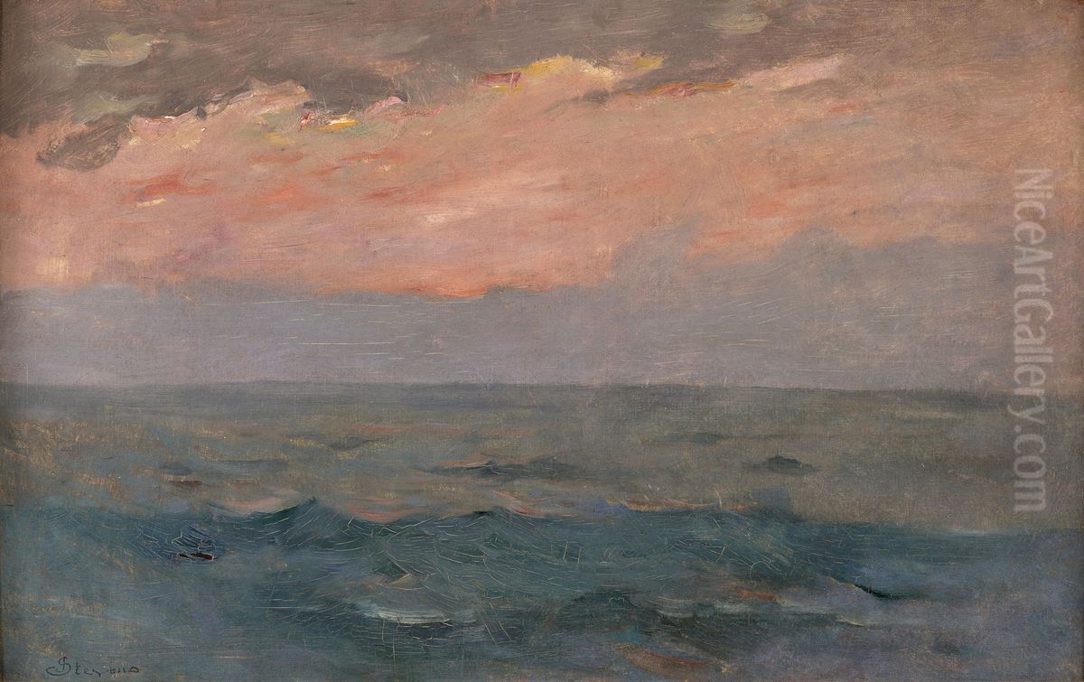 Rough seas under glowing skies Oil Painting by Joseph Stevens