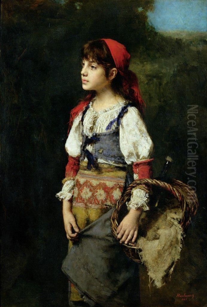 A pretty peasant girl Oil Painting by Alexei Harlamov