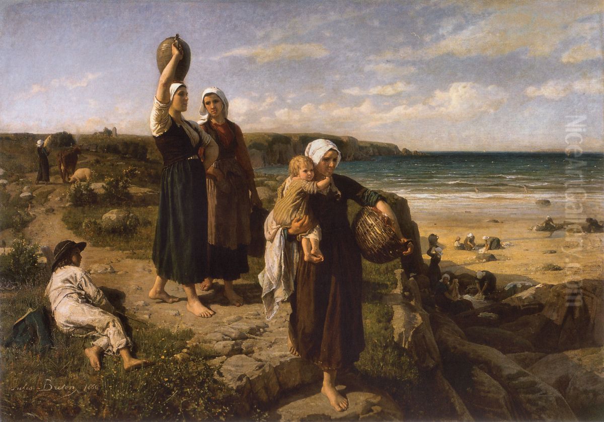 A spring by the sea Oil Painting by Jules Breton