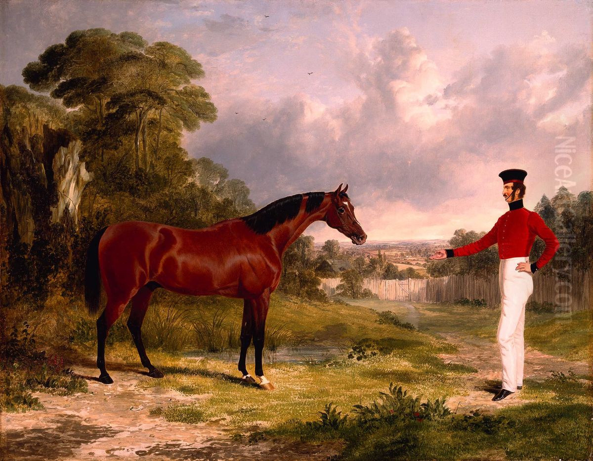 A Soldier with an Officer's Charger Oil Painting by John Frederick Herring, Sr.