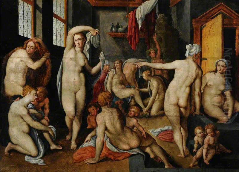 A Tepidarium with Female Nudes Oil Painting by unknown