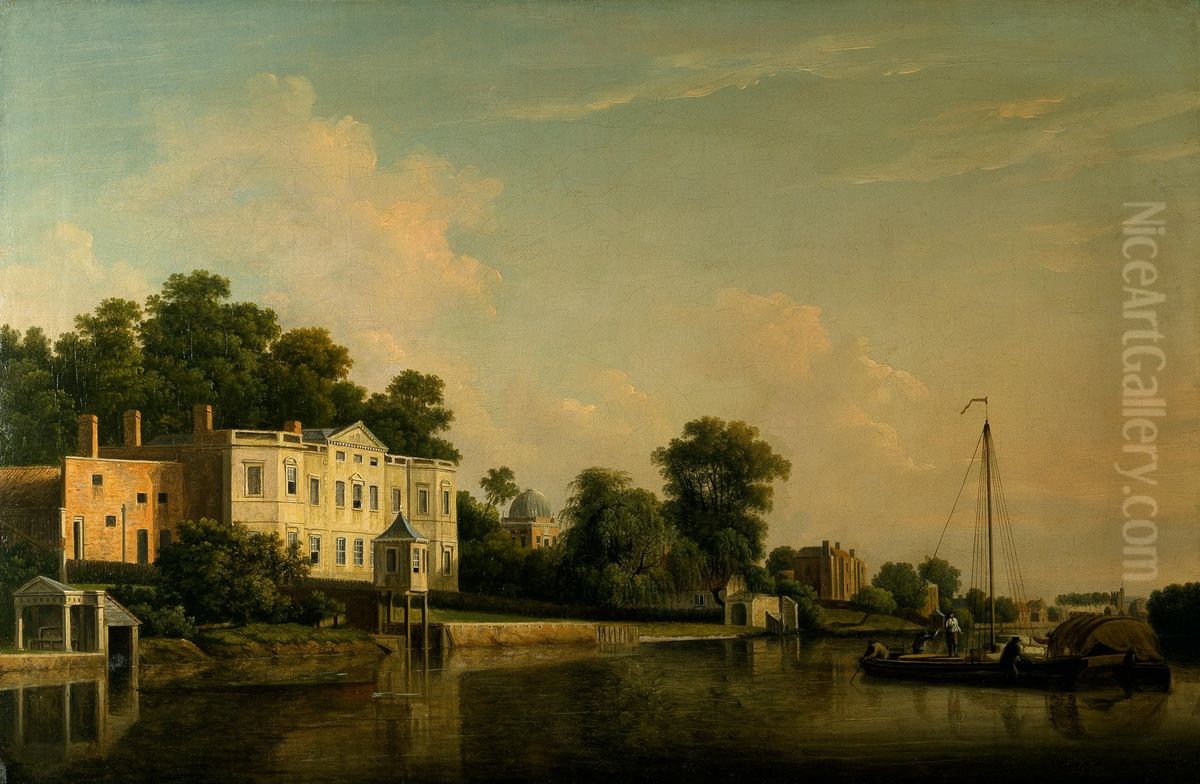 A View of Alexander Pope's Villa, Twickenham, on the Banks of the Thames. Oil Painting by Samuel Scott