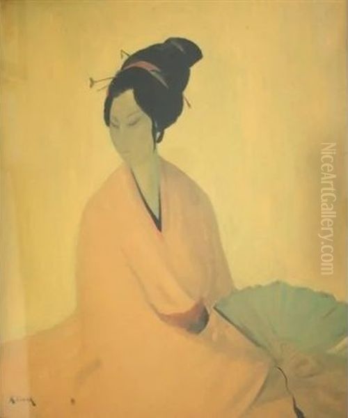 A Study of a Japanese Girl Oil Painting by Jacob Kramers