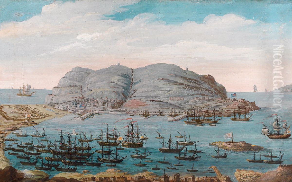 A view of Gibraltar harbour Oil Painting by unknown