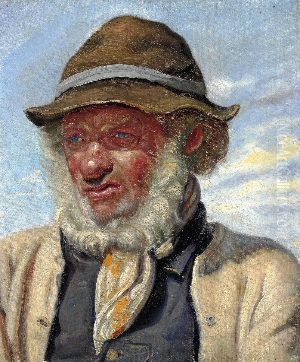 A fisherman from Skagen with a full beard. Oil Painting by Michael Peter Ancher