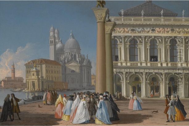 A VIEW OF THE ISOLA DI SAN MICHELE WITH THE CHURCH AND MONASTERY OF SAN MICHELE IN ISOLA Oil Painting by Johan Richter