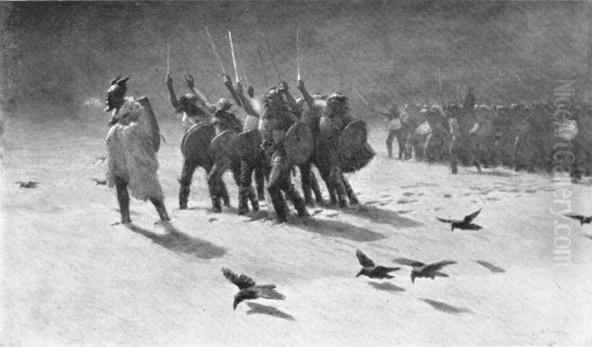 A Viking Foray Oil Painting by John Charles Dollman