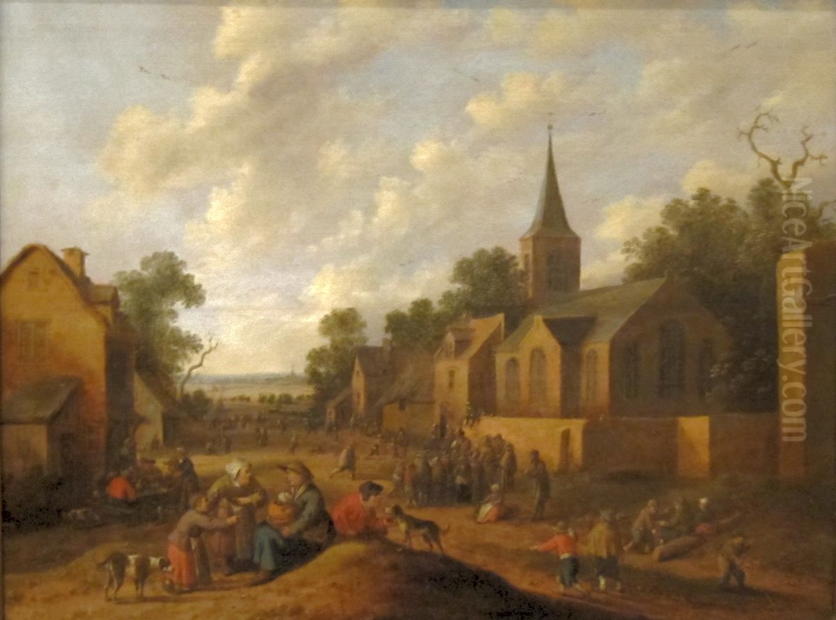 A Village Scene Oil Painting by Joost Cornelisz Droochsloot
