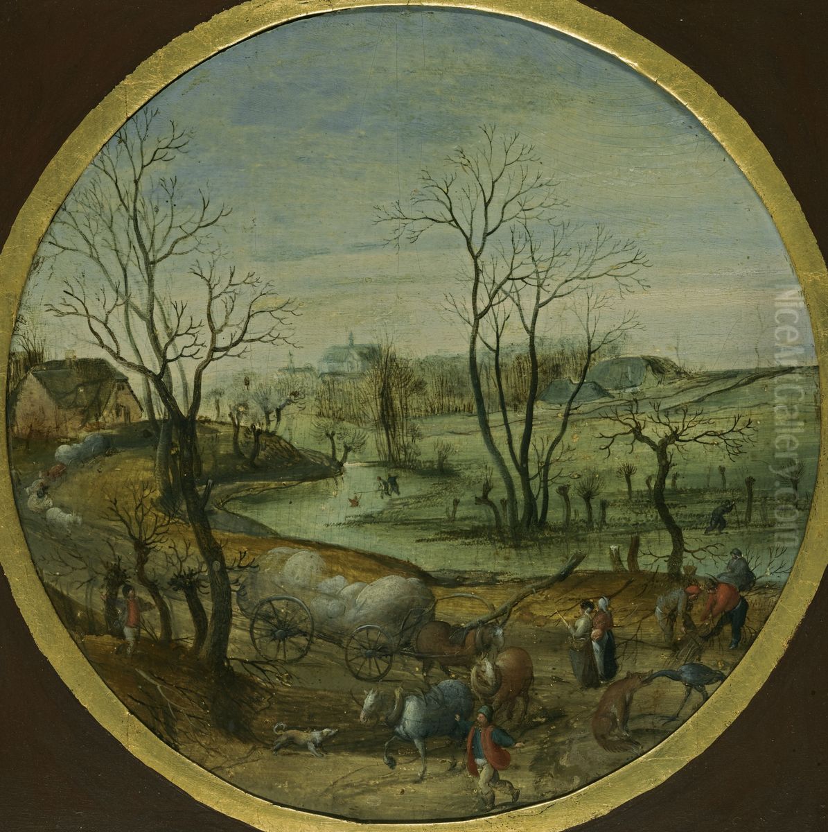 A Winter Landscape with Peasants on a Path Oil Painting by Abel Grimmer