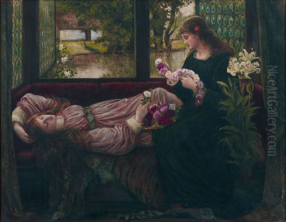 Wreath of Roses Oil Painting by Marie Spartali Stillman
