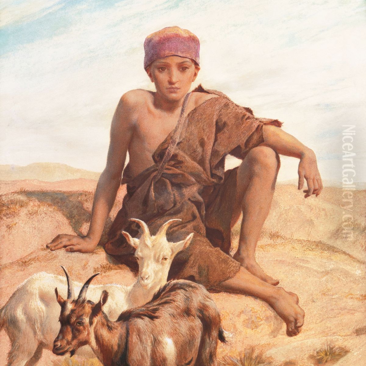 A young goatherd Oil Painting by Frederick Goodall