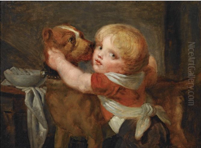 A YOUNG BOY WITH A DOG Oil Painting by Jean-Baptiste Greuze