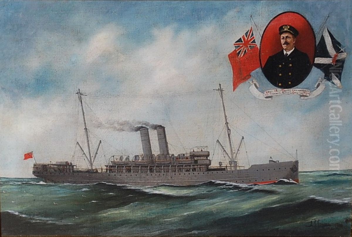 S.S. 'Brussels' at full steam Oil Painting by Harry J. Jansen