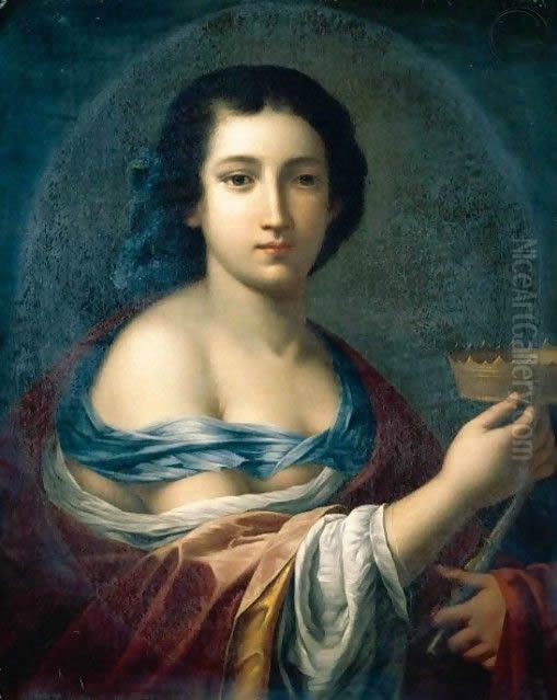 A Young Woman Holding A Crown Oil Painting by Giovanni Martinelli
