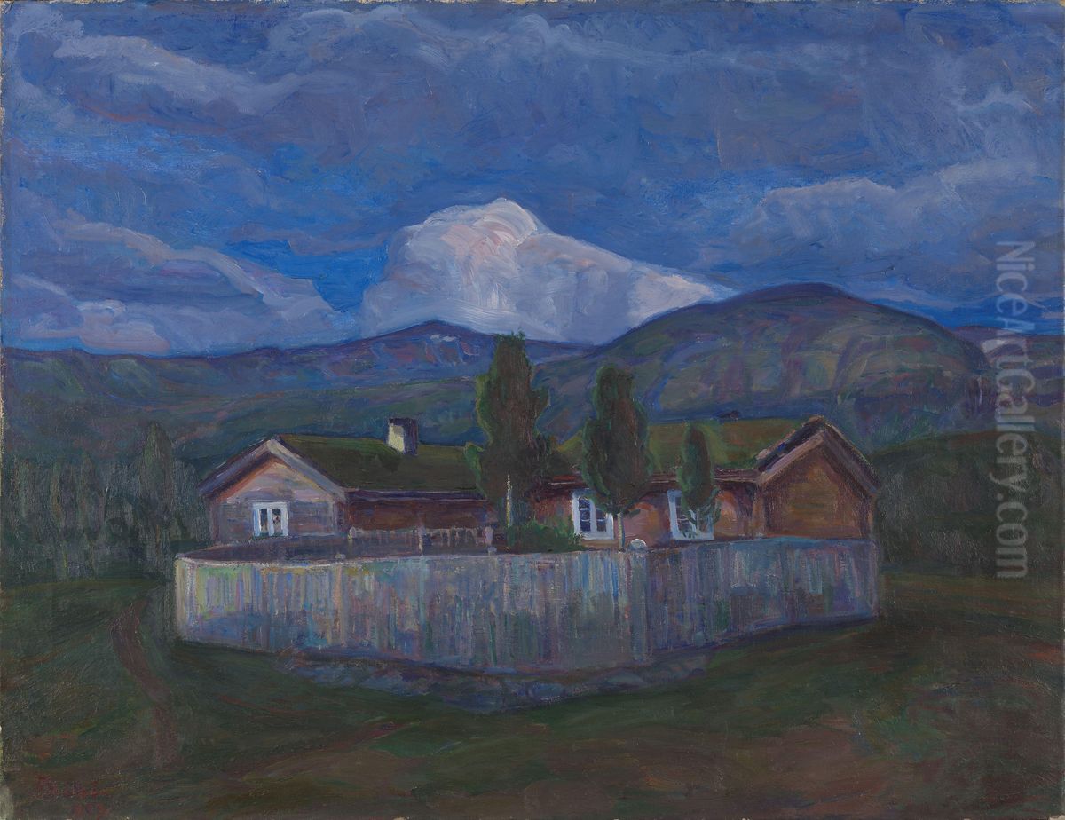 The Holbo Mountain Farm in Moonlight Oil Painting by Kristen Holbo
