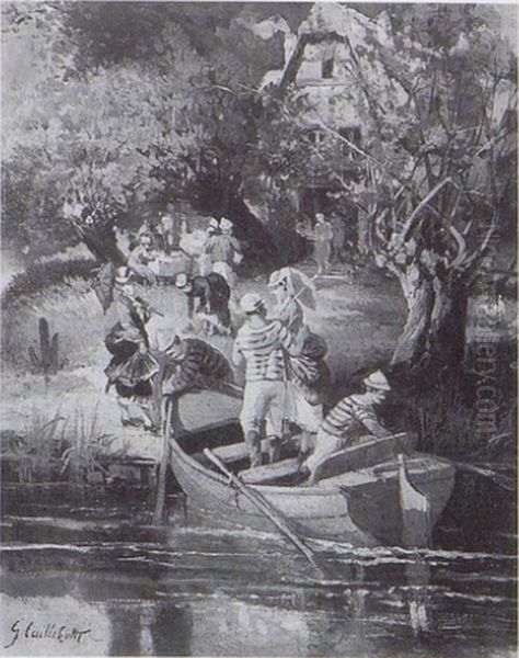 Lunch of canoeists on the banks of the Yerres Oil Painting by Gustave Caillebotte