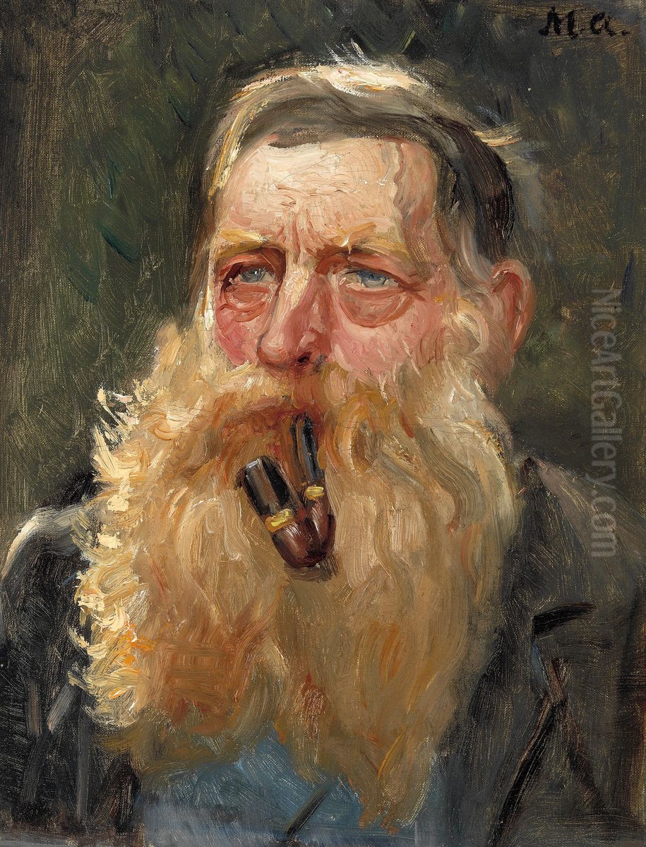 The diver Mr. Nielsen smoking a pipe. Oil Painting by Michael Peter Ancher