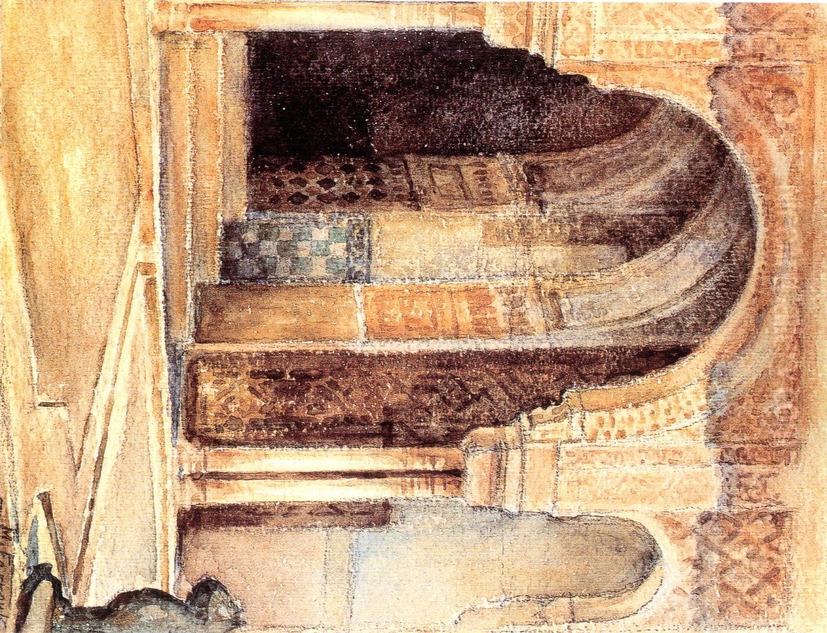 Granada, Alhambra: Entrance to Abencerrages's Hall. Oil Painting by Moustafa Farroukh