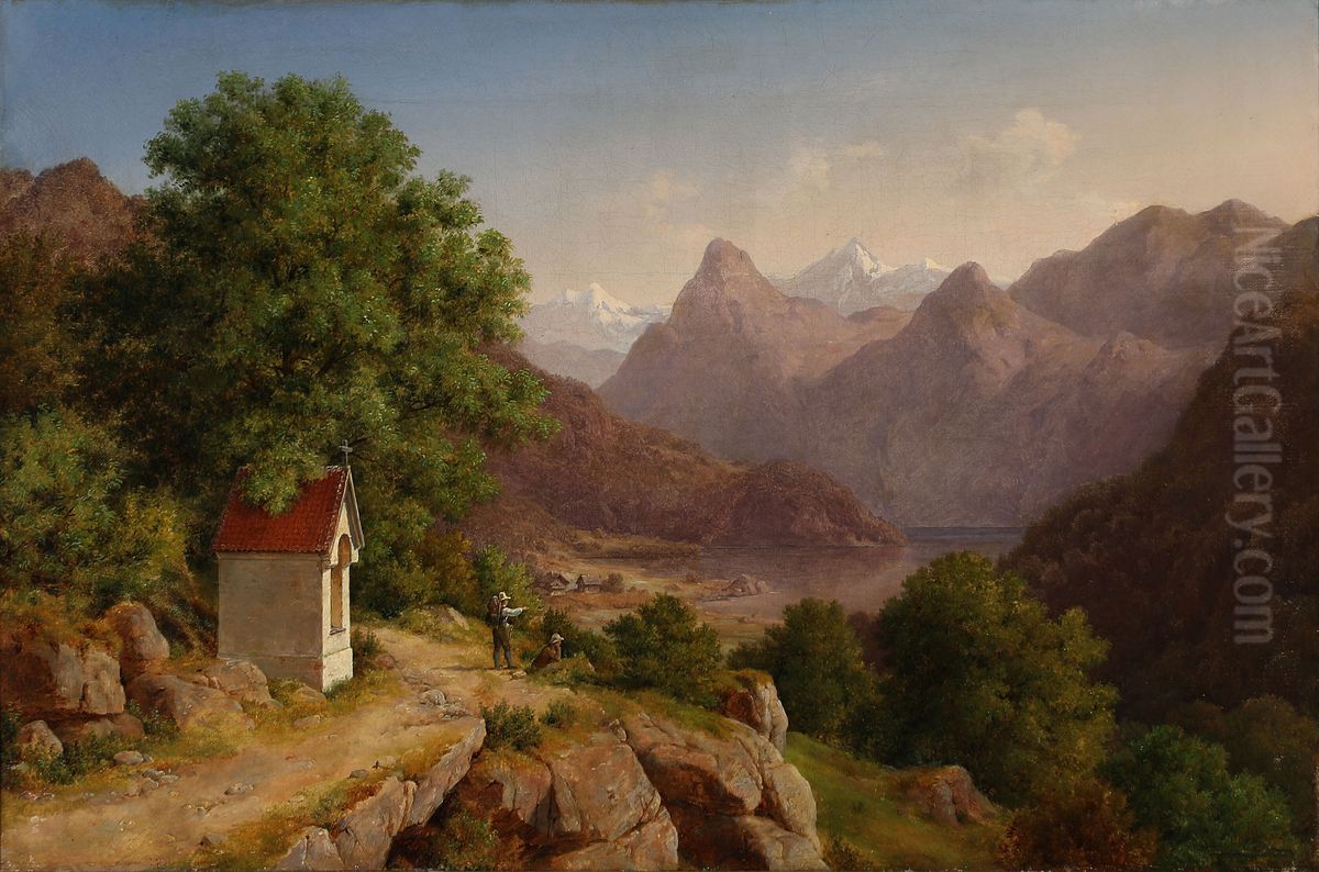 Bjerglandskab i naerheden af byen Altorf i Frankrig Oil Painting by August Wilhelm Boesen