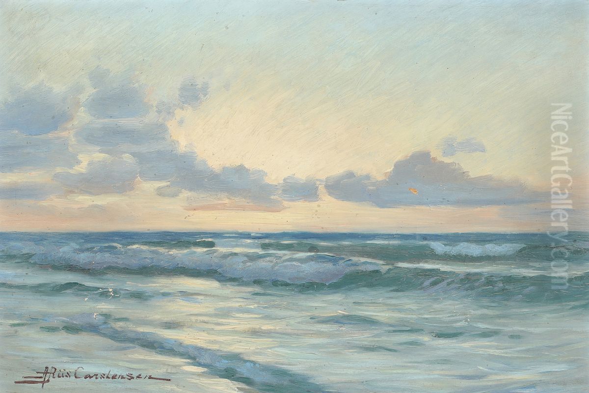 Kystparti med braending Oil Painting by Andreas Riis Carstensen