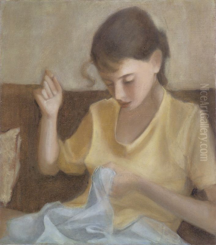 Mending 2 Oil Painting by Anna Pasternak
