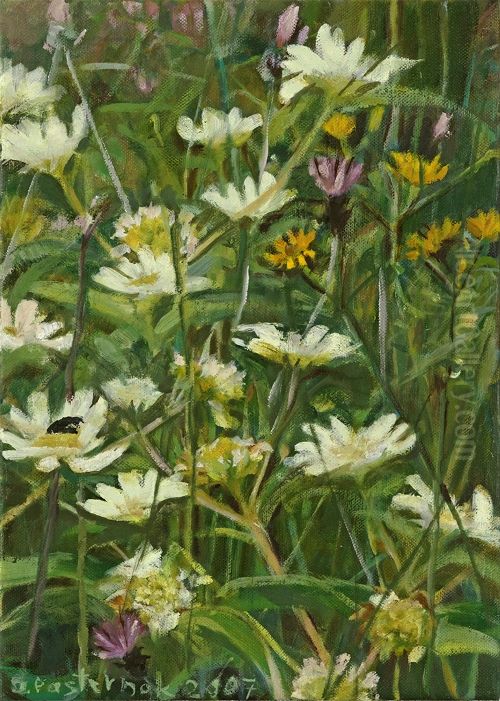 Scabious and Insect Oil Painting by Anna Pasternak