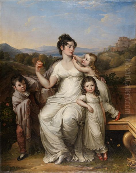 Portrat Maria Theresia Josepha Reichsgrafin von Fries (1779-1819) mit ihren altesten Kindern Oil Painting by Josef Abel