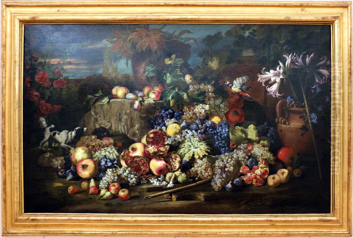 natura morta con cane, uccello, vasi di terracotta e un rilievo antico Oil Painting by Abraham Brueghel