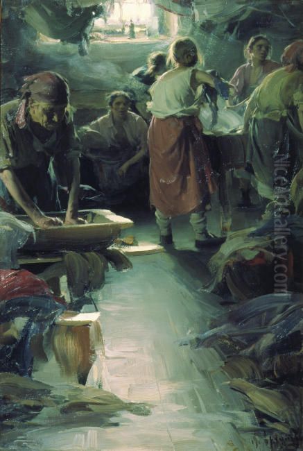 The Washer Women. Oil Painting by Abram Arkhipov