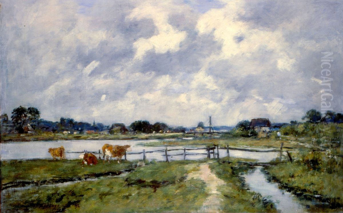 Vale do Rio Touques - Vacas no Prado Oil Painting by Eugene Louis Boudin