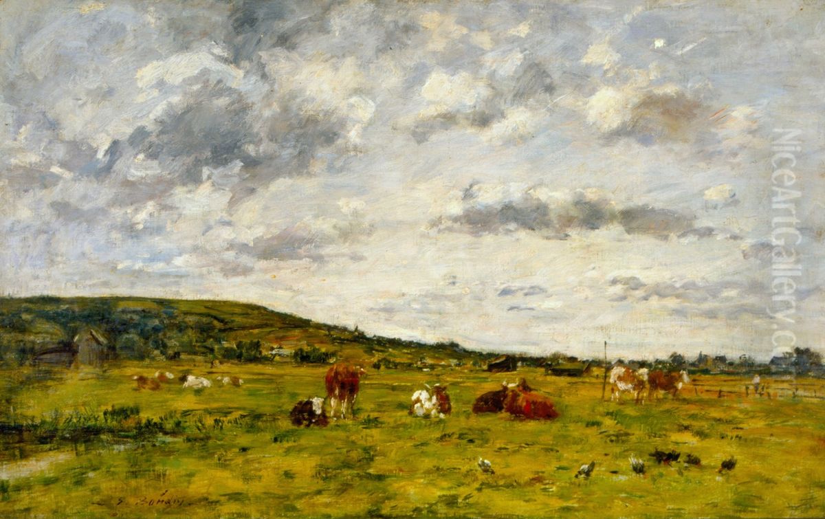 Cows grazing Oil Painting by Eugene Louis Boudin