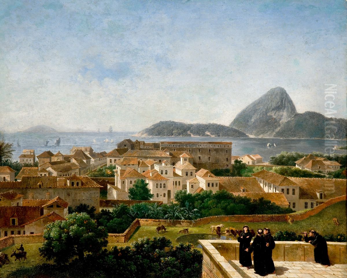View of the bay and the entry of the city of Rio as seen from the terrace of the convent of Santo Antonio Oil Painting by Nicolas-Antoine Taunay