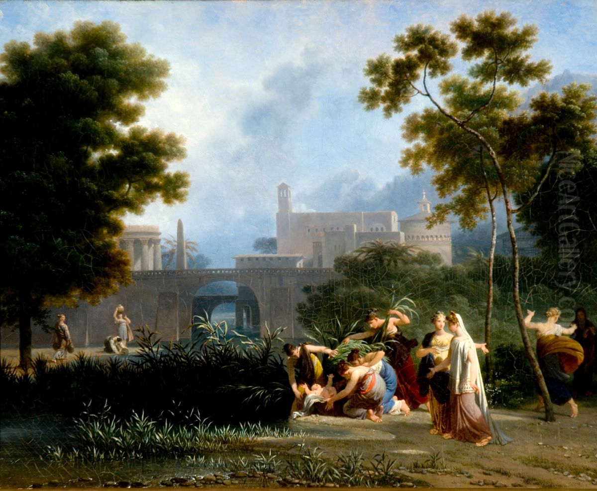 Moses rescued from the water Oil Painting by Nicolas-Antoine Taunay