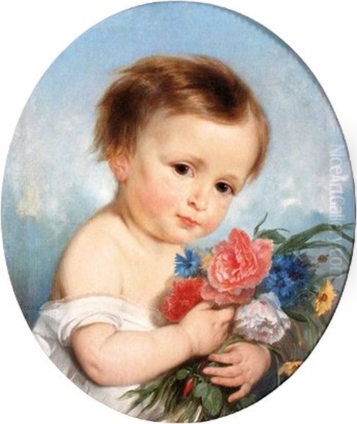 Fillette aux fleurs Oil Painting by Aimee Brune-Pages