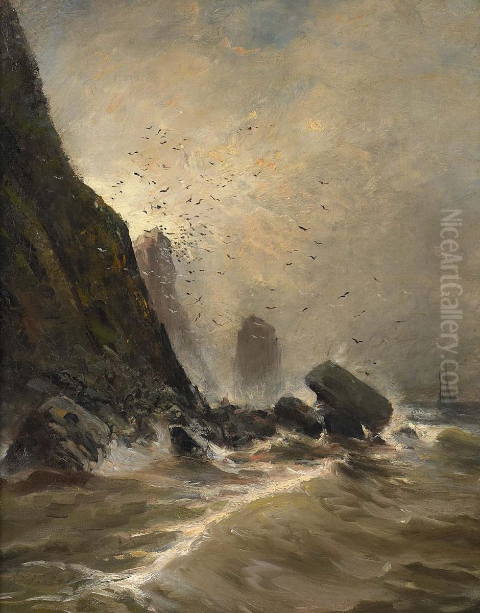 Steilkuste auf Helgoland Oil Painting by Andreas Achenbach