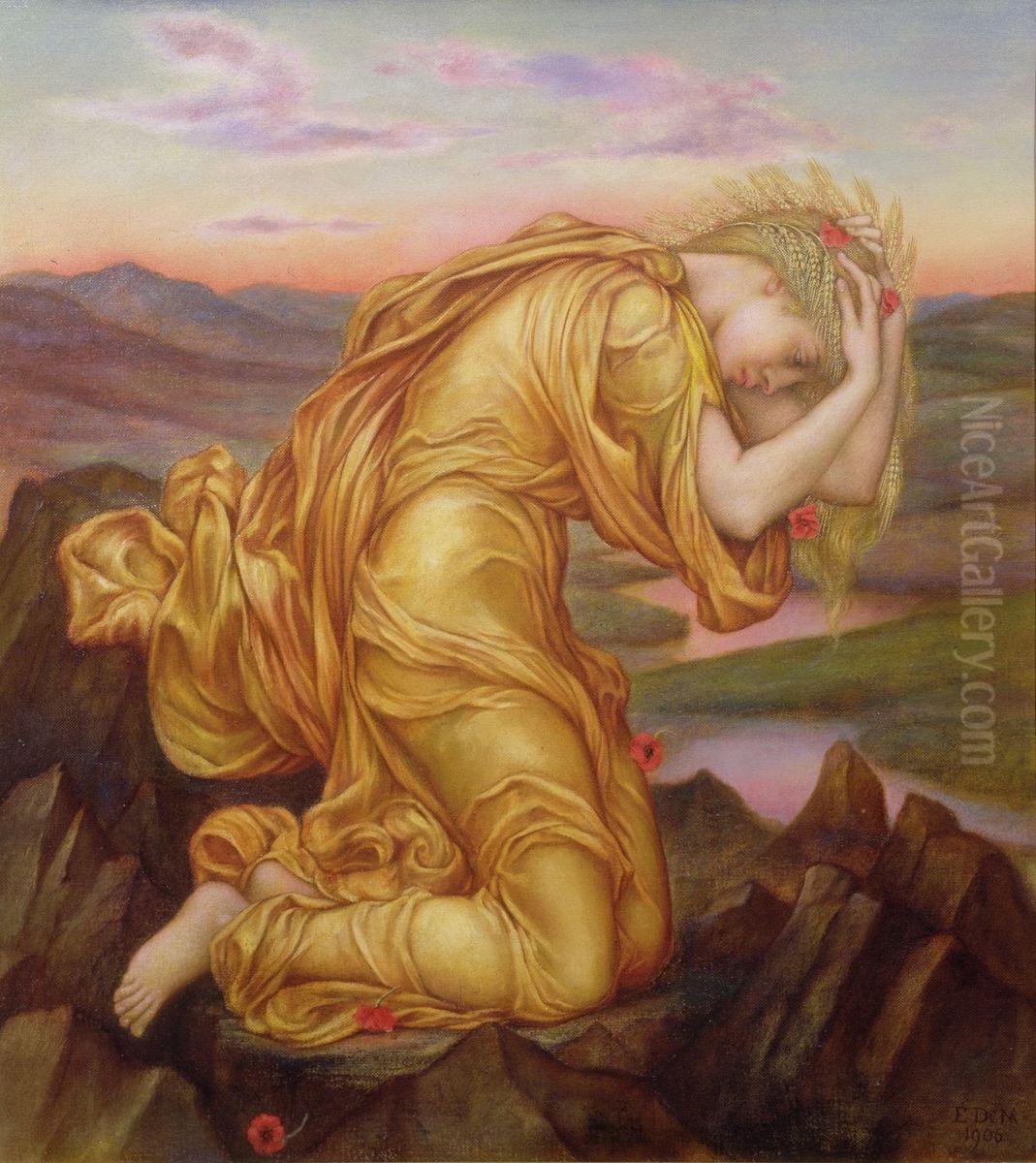 Demeter Mourning for Persephone Oil Painting by Evelyn de Morgan