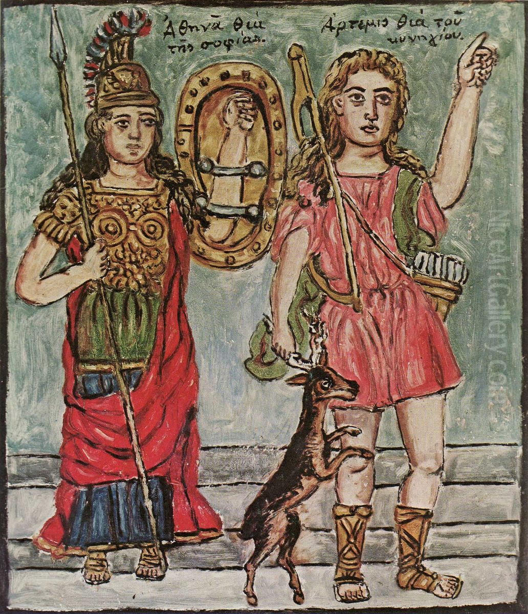 Athena kai Artemis Oil Painting by Theophilos Hatzimihail