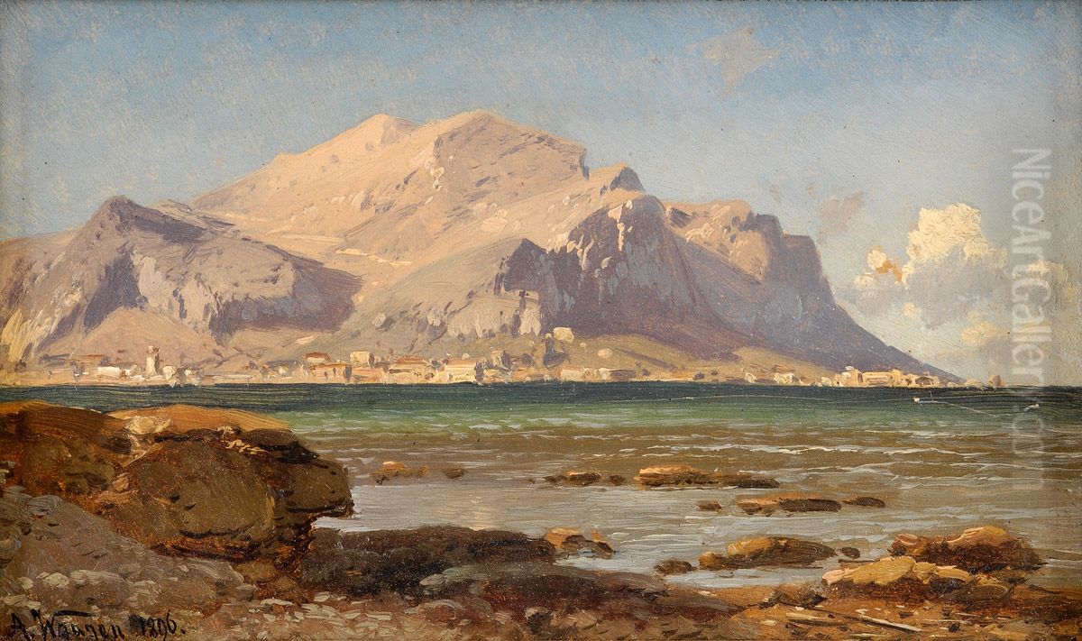 Bucht von Palermo mit Blick auf Monte Pellegrino Oil Painting by Adalbert Waagen
