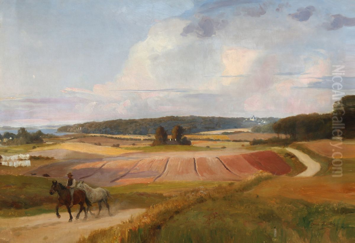 The horses are driven home. Near Fredensborg. Oil Painting by Otto Bache