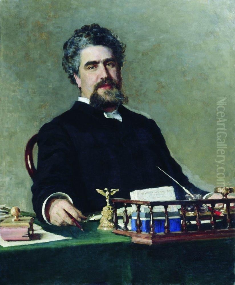 Portrait of engineer Ivan Yefgrafovich Adadurov, chairman of the Ryazan-Uralsk Railway Company from 1869 to 1884 and from 1887 to 1901. Oil Painting by Repin Iliya
