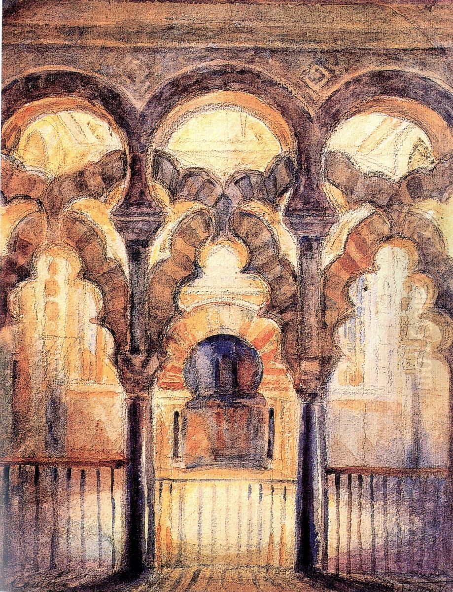 Cordoue, Mihrab de la Grande Mosquee. Oil Painting by Moustafa Farroukh