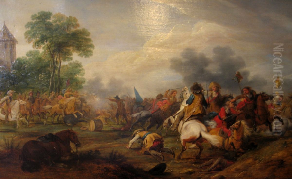 Reitertreffen zwischen Kaiserlichen und Schweden Oil Painting by Adam Frans van der Meulen