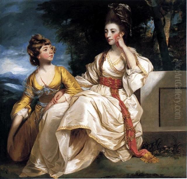 Portrait of Hester Thrale and her daughter Hester Oil Painting by Of Sir Joshua Reynolds